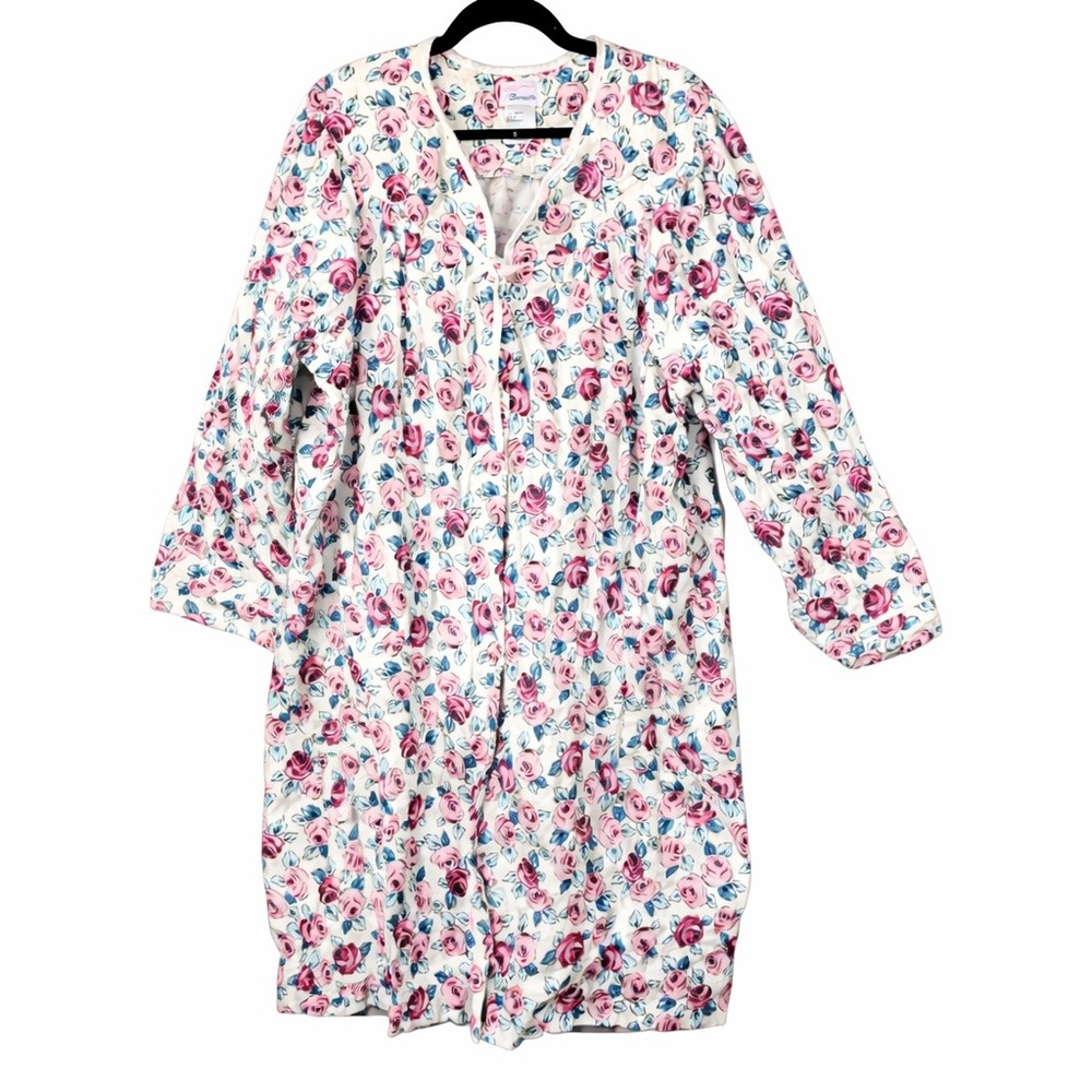 Bernette Mens Floral Quilted Snap Front Robe Housecoat‎ Pink Blue 3XL 55583X12
